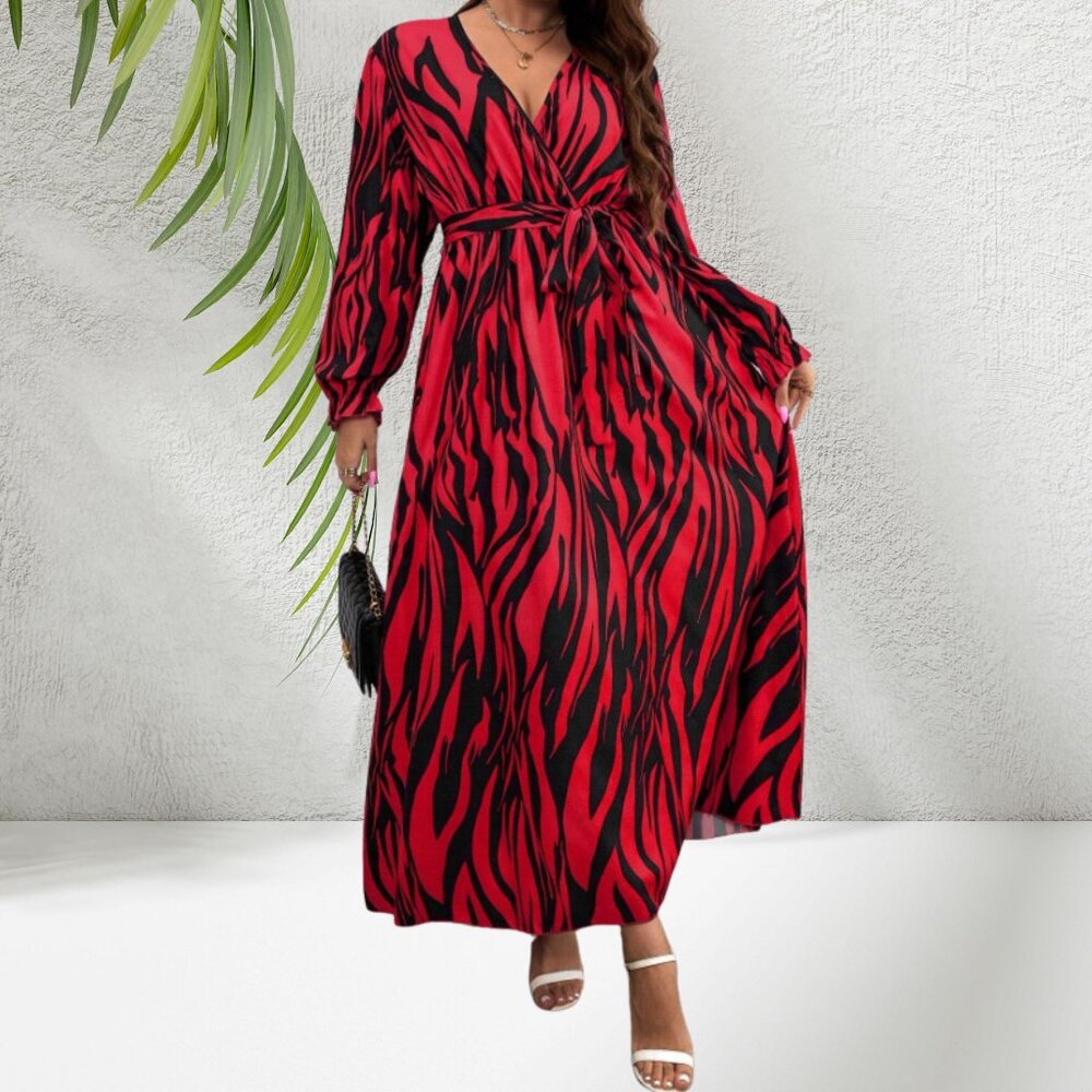Red & Black Zebra Print Belted Dress Size XL